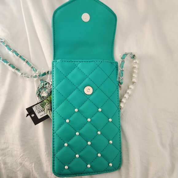 Badgley Mischka Teal Crossbody Bag with Pearl Accents - Picture 3 of 4